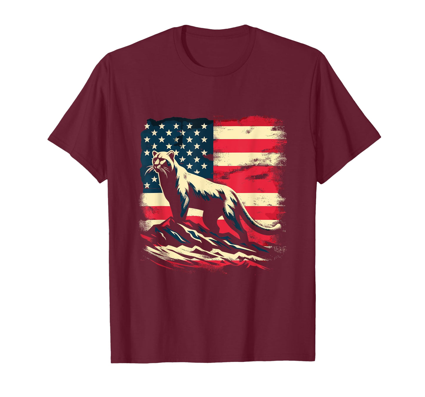 Cougar American Flag - Patriotic USA Mountain Puma Lover T-Shirt for Women Kids Men