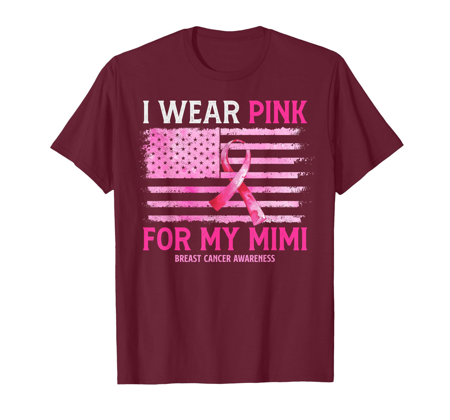 I Wear Pink For My Mimi Breast Cancer American Flag T-Shirt