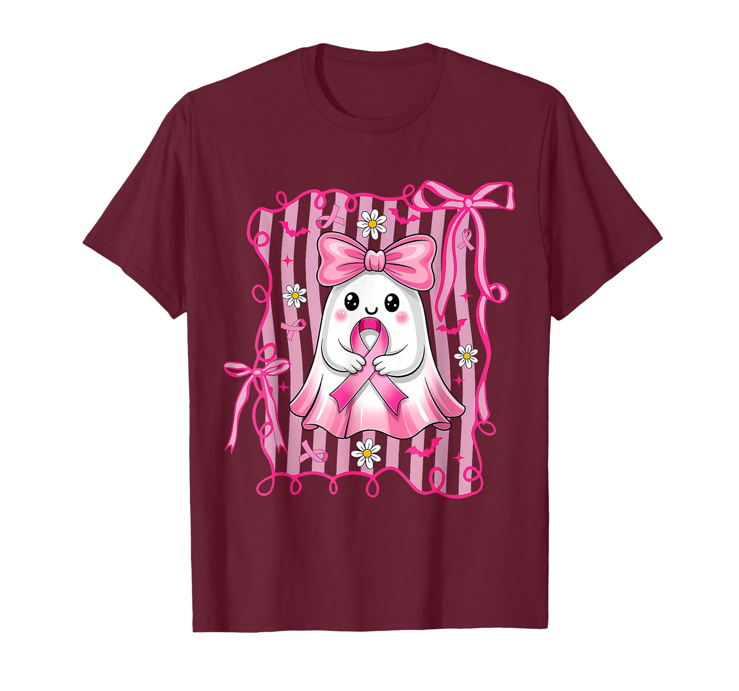 In October We Wear Pink Breast Cancer Halloween Ghost Ribbon T-Shirt