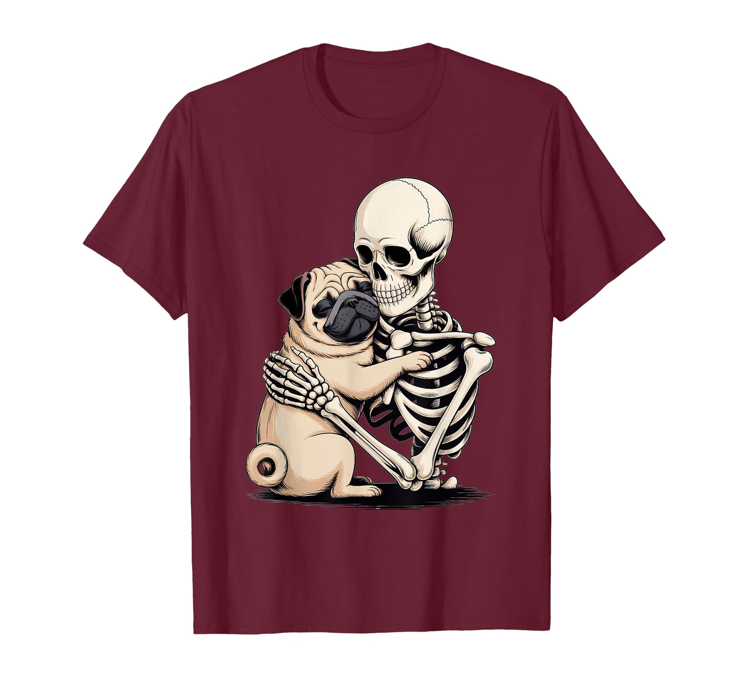 Skeleton Hugging Pug Halloween T-Shirt