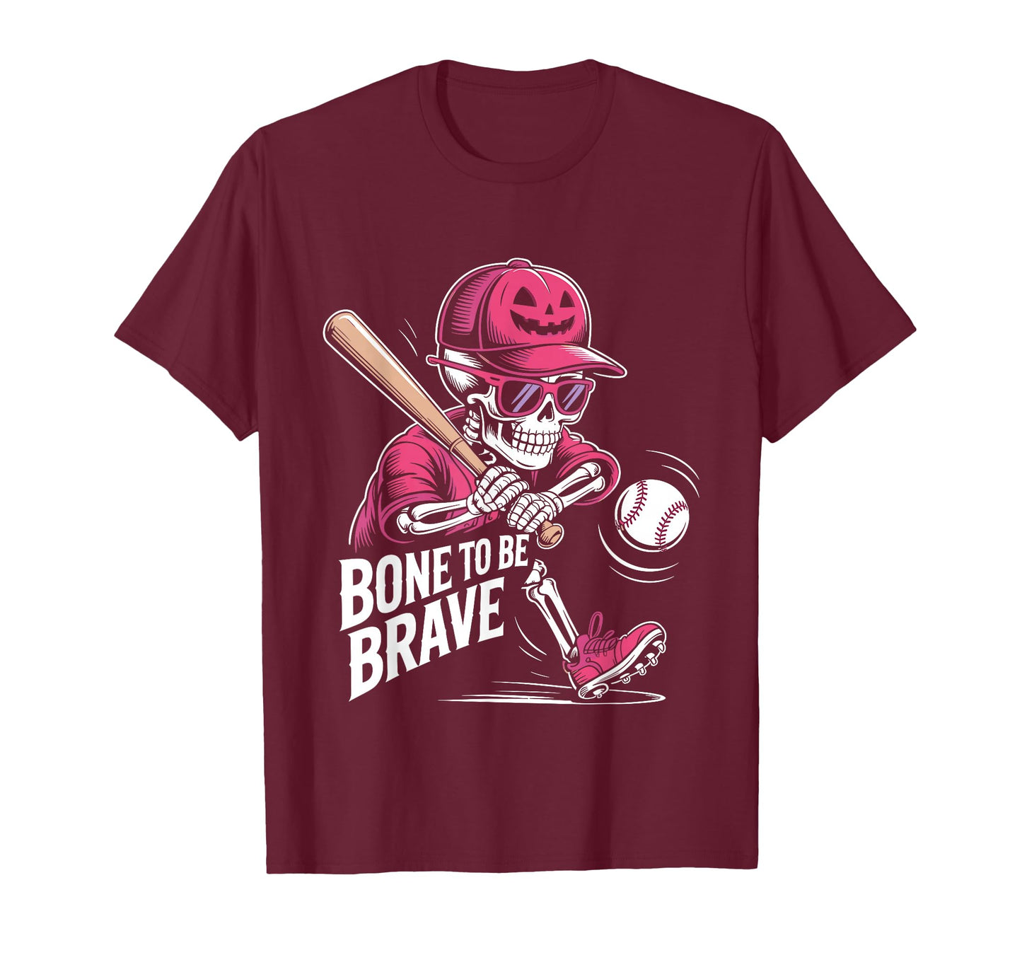 Baseball Skeleton Fighter Halloween Breast Cancer Awareness T-Shirt