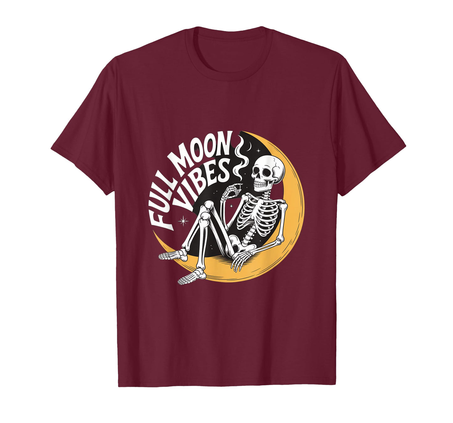 Full Moon Vibes Smoking Skeleton Halloween T-Shirt