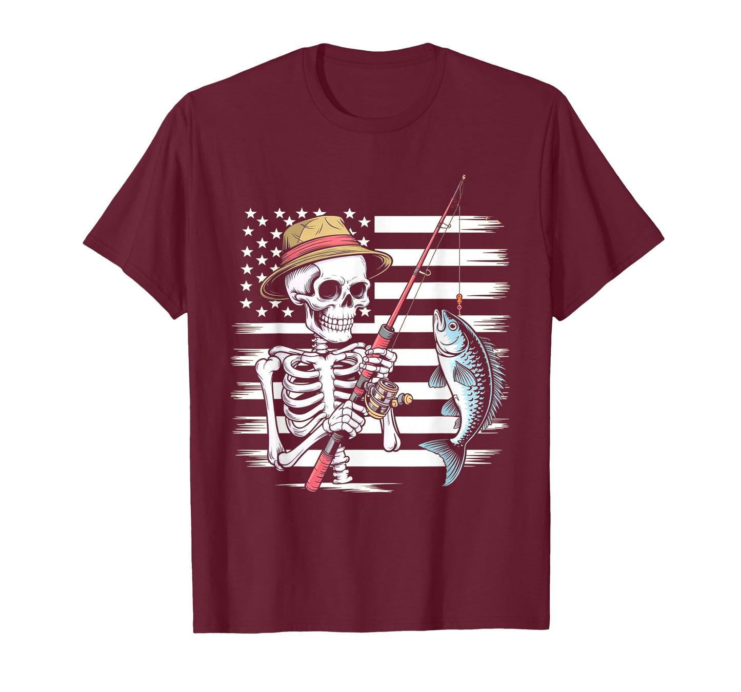 Skeleton Fishing Halloween Costume Funny Fishing T-Shirt