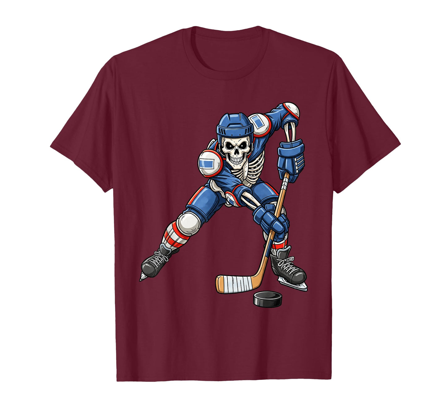 Funny Kids Skeleton Playing Hockey Halloween Trick or Treat T-Shirt