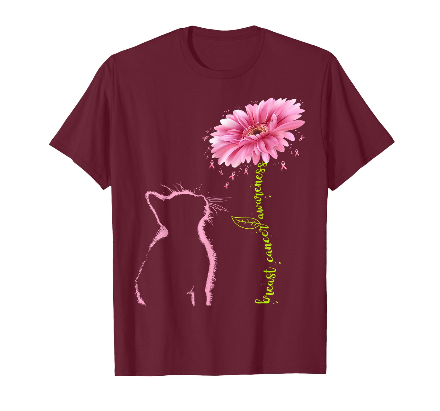 Breast Cancer Awareness Pink Ribbon Daisy Flower Cat Lovers T-Shirt