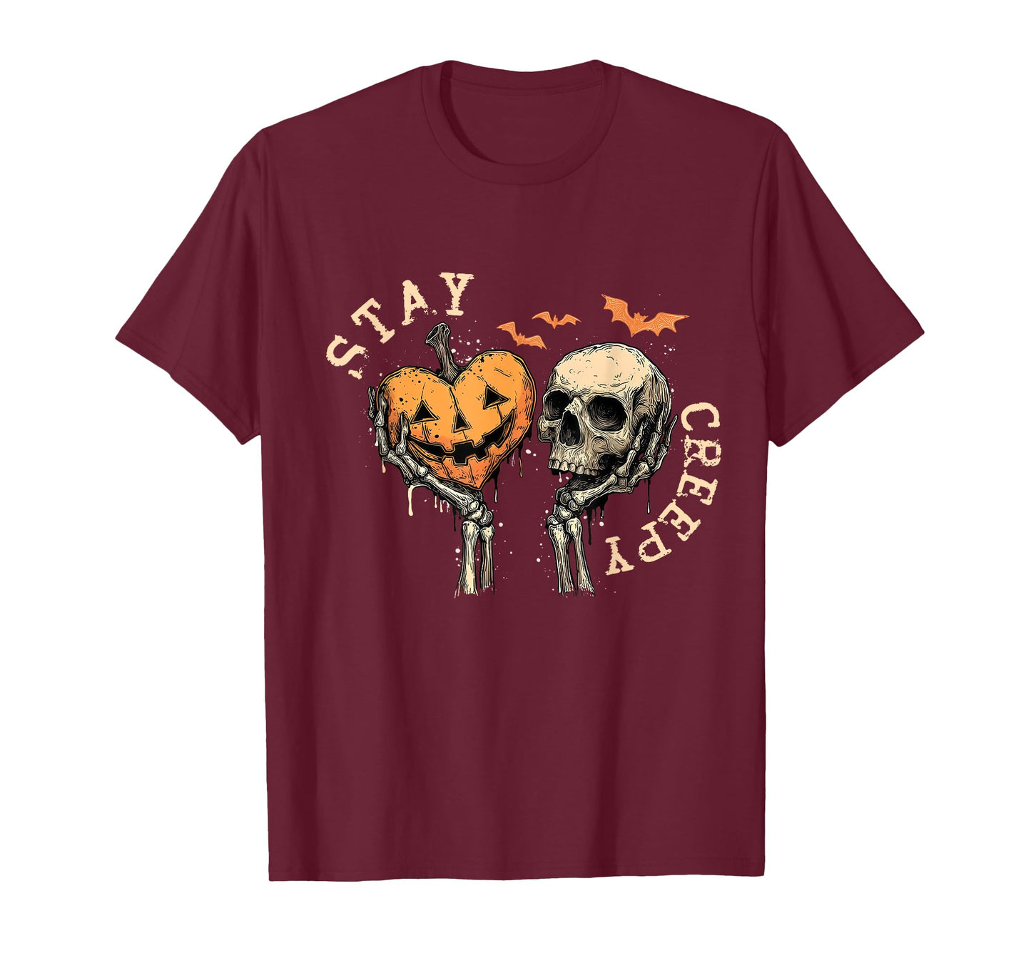 Stay Creepy Dripping Heart Skeleton Hand Skull Halloween T-Shirt