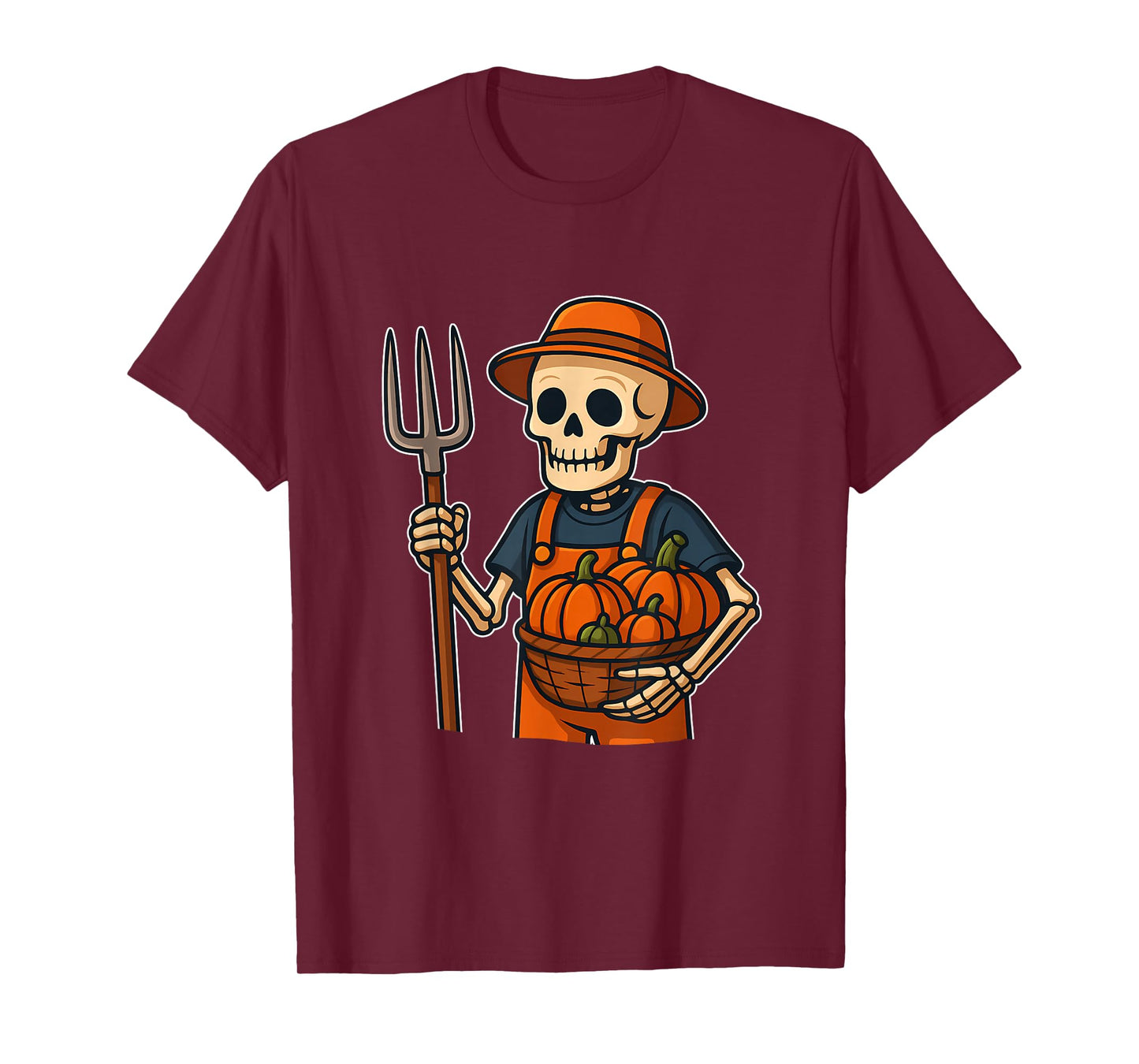 Skeleton Farmer with Pumpkin Basket T-Shirt