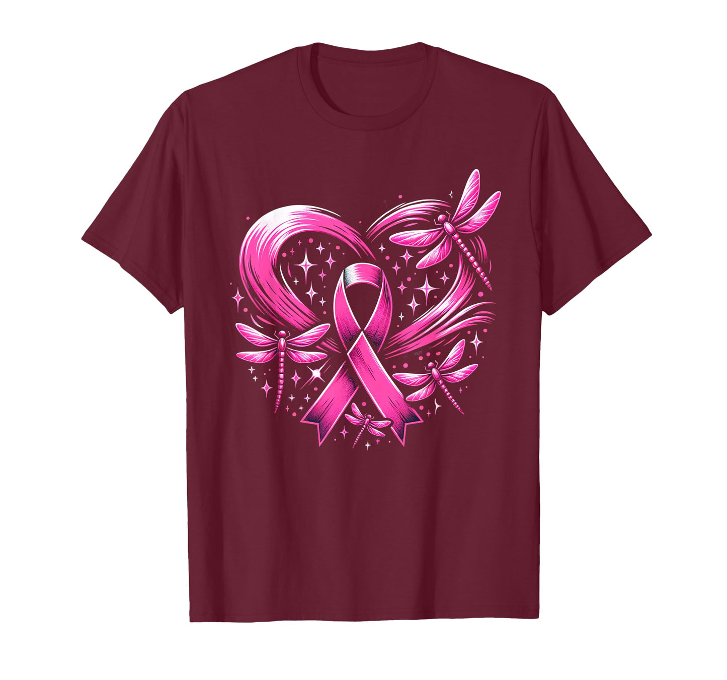 Cute Breast Cancer Heart Dragonflies Awareness Women Men T-Shirt