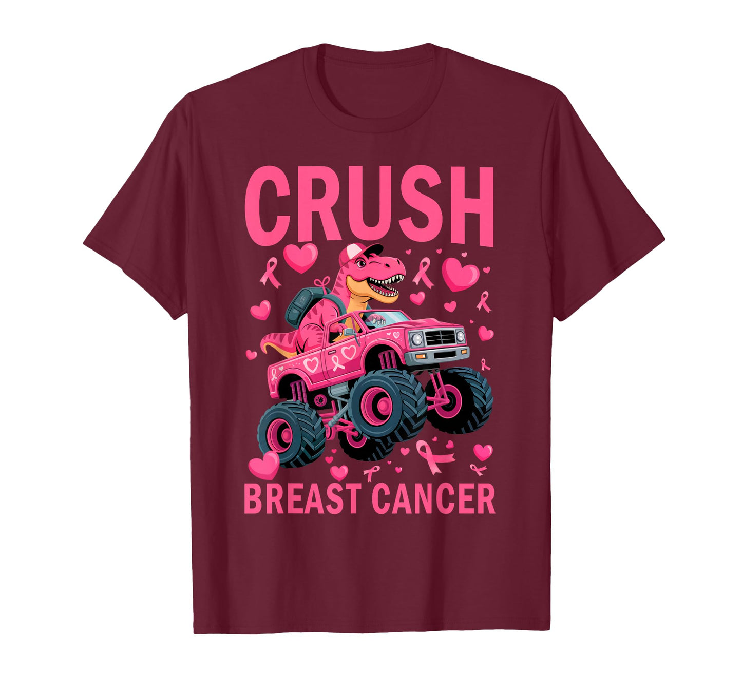 Crush Breast Cancer Awareness Pink Monster Truck Boys Kids T-Shirt