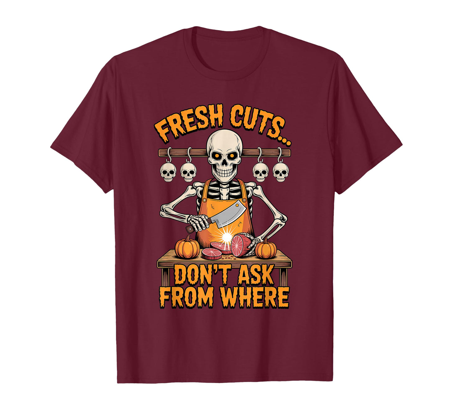 Skeleton Butcher Halloween Funny Spooky Meat Shop T-Shirt