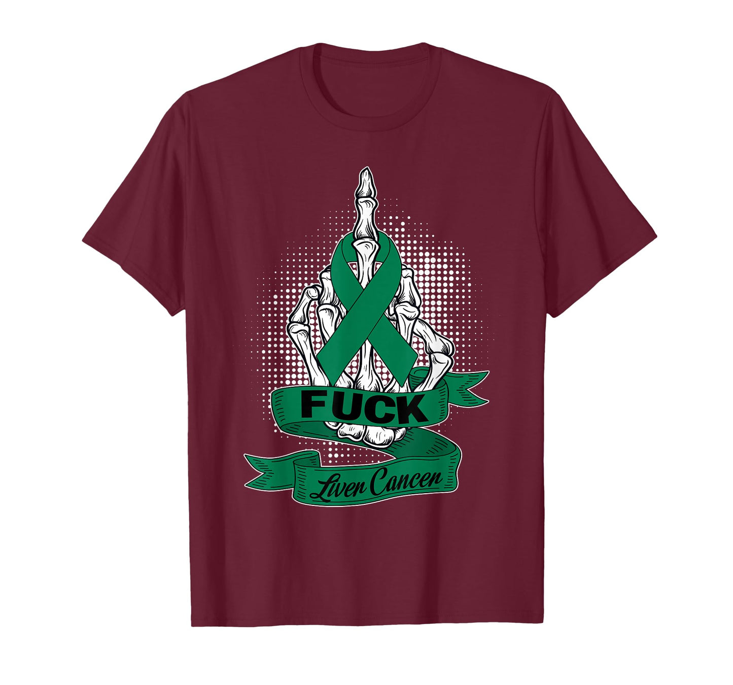 Fuck Cancer Liver Cancer Skeleton Green Ribbon Halloween T-Shirt
