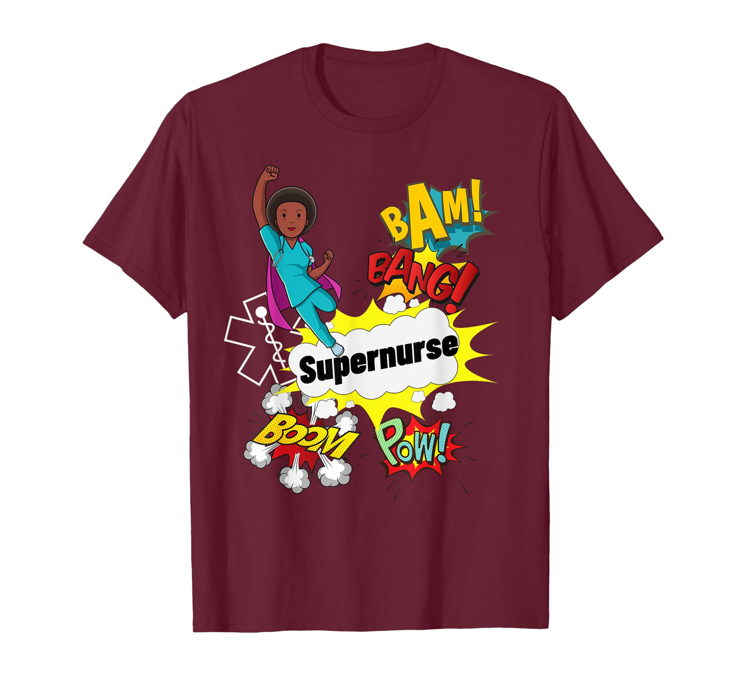 Supernurse Comic Superhero Style RN Black Woman Nursing Gift T-Shirt