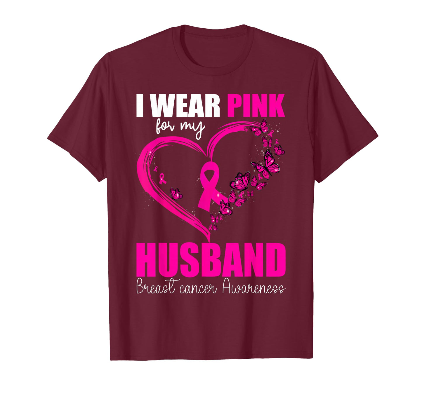 I Wear Pink for My Husband Breast Cancer Heart Ribbon T-Shirt