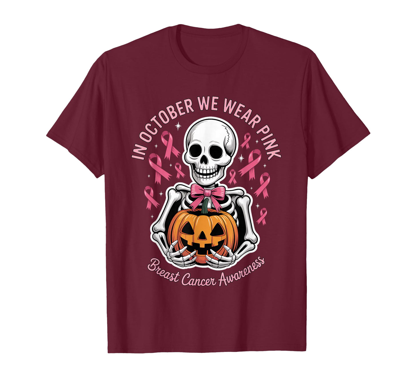 in October We Wear Pink Breast Cancer Halloween T-Shirt