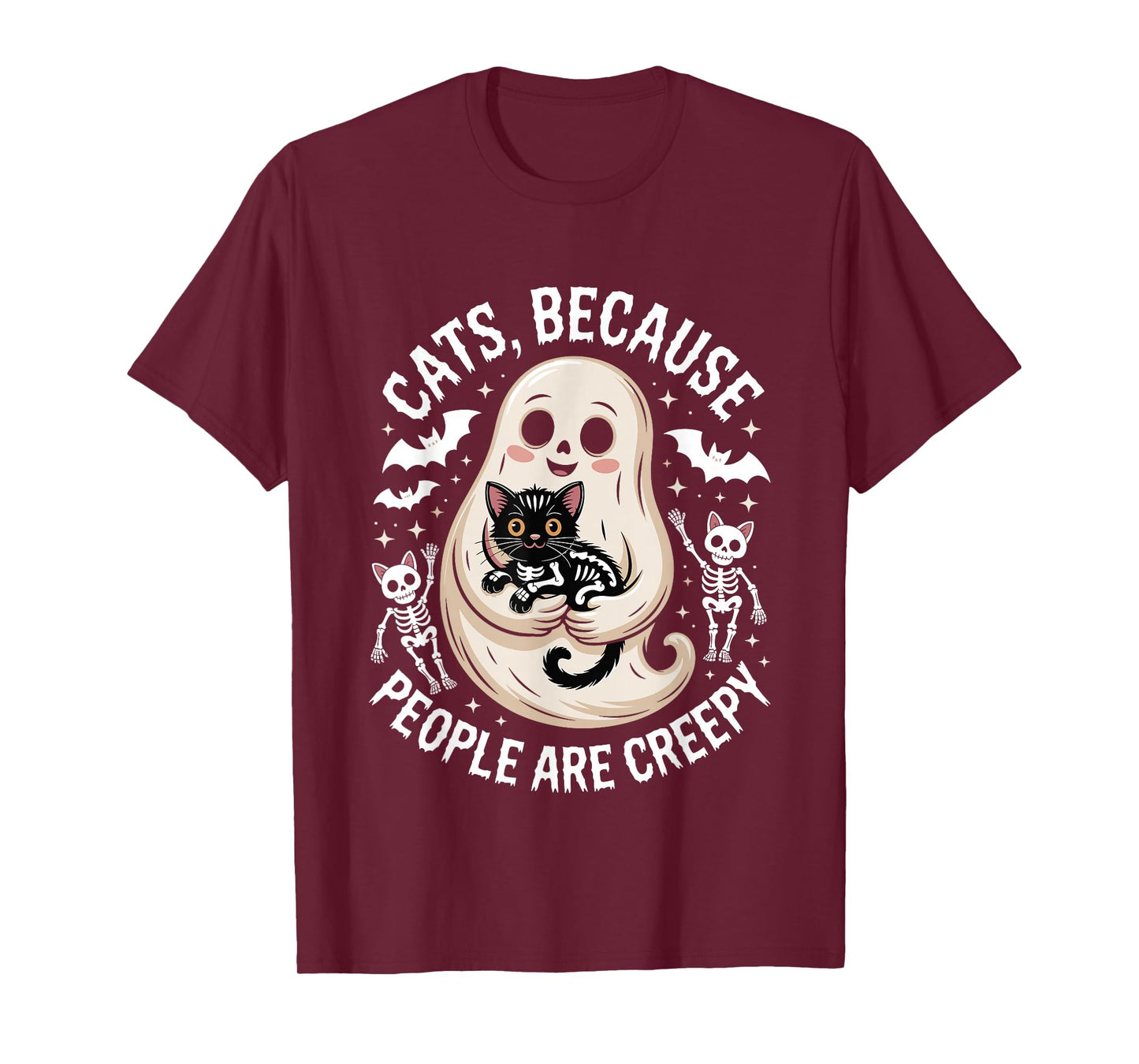 Cats Because People are Creepy Halloween Ghost Skeleton Cats T-Shirt