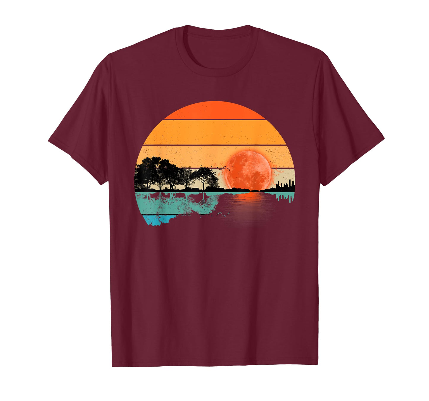Funny Retro Guitar Lake Sunset Guitarist Music Lover T-Shirt