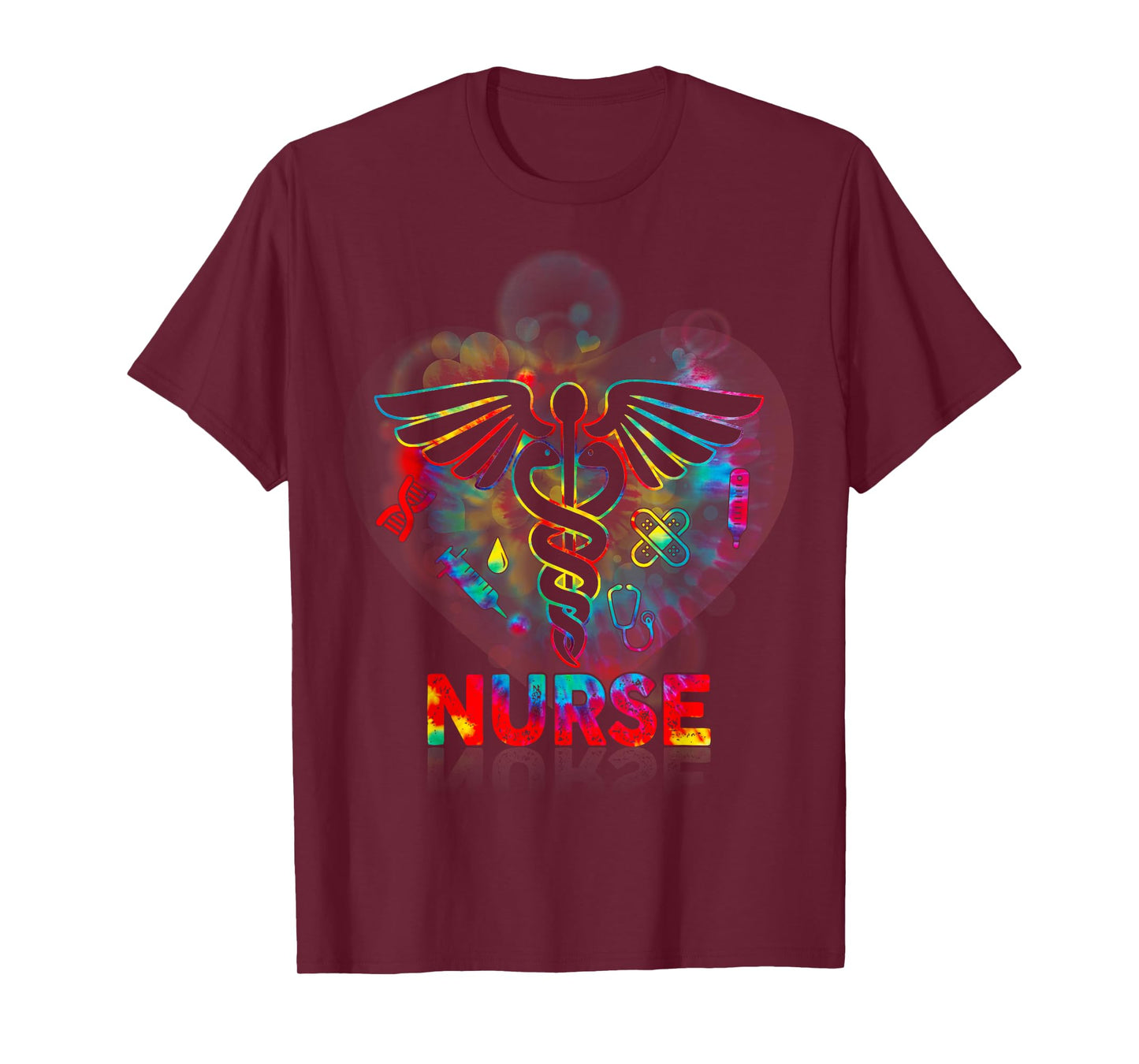 Nurse 365 Proud Nurse Tie Dye Caduceus Heartbeat Medical T-Shirt