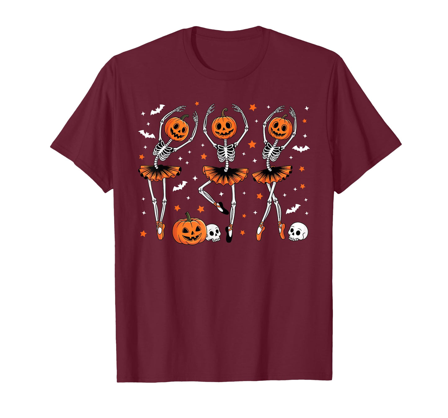 Girls Halloween Ballet Skeleton Pumpkin Girls Skeleton Women T-Shirt