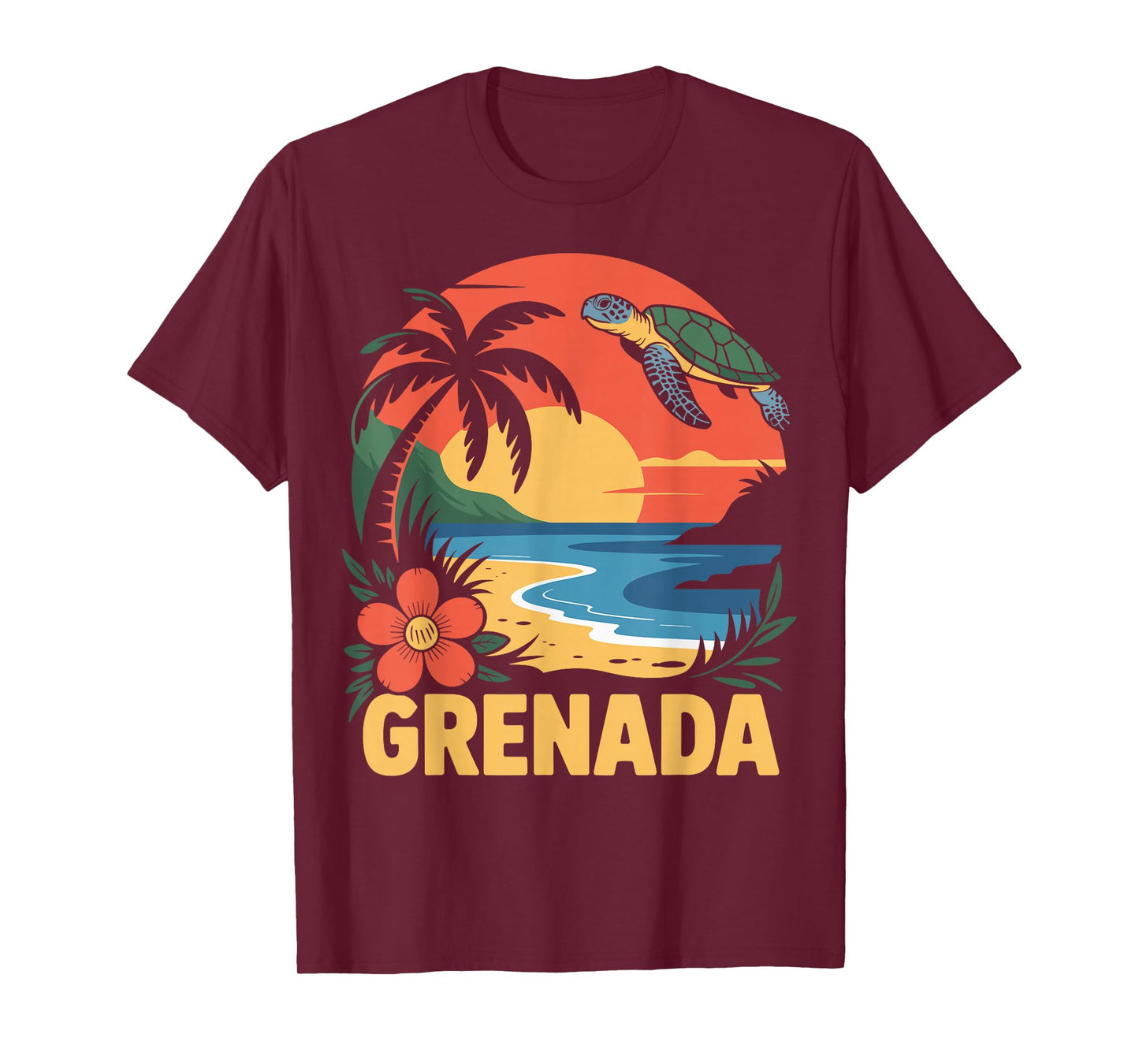 Grenada Tropical Beach Turtle Sunset Island Scene T-Shirt