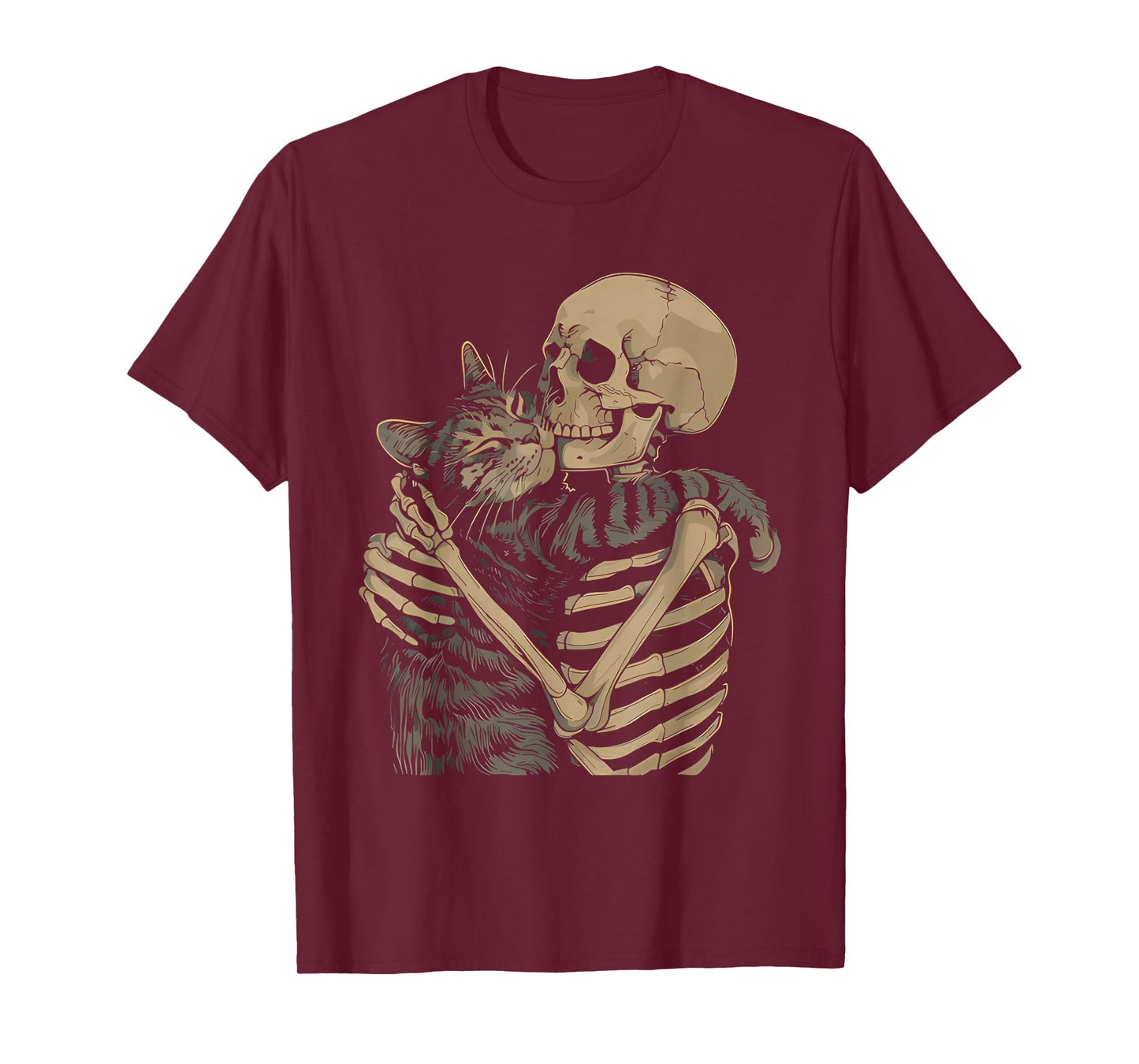 Skeleton Hugging Cat Gothic Cat Lover Spooky Halloween T-Shirt
