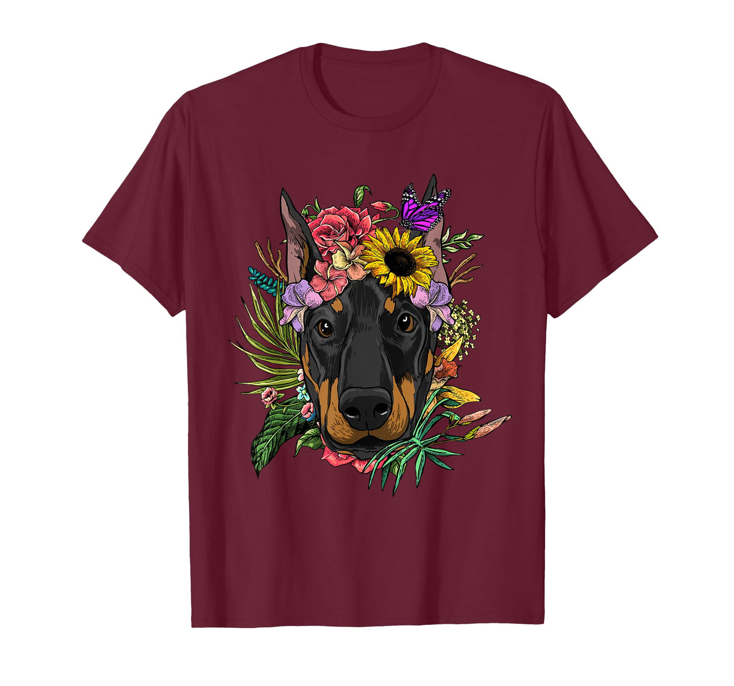 Doberman Shirt Floral Doberman Pinscher Dobie Pet Dog Lover T-Shirt