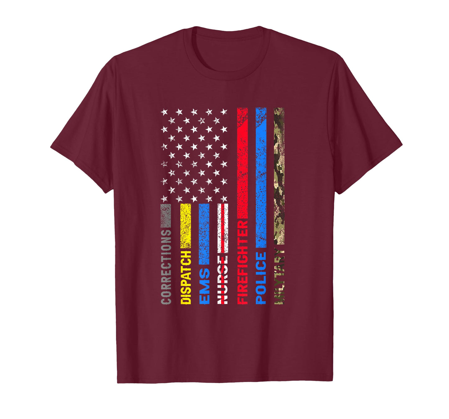 First Responders American Thin Line Police Fire EMS Nurse T-Shirt