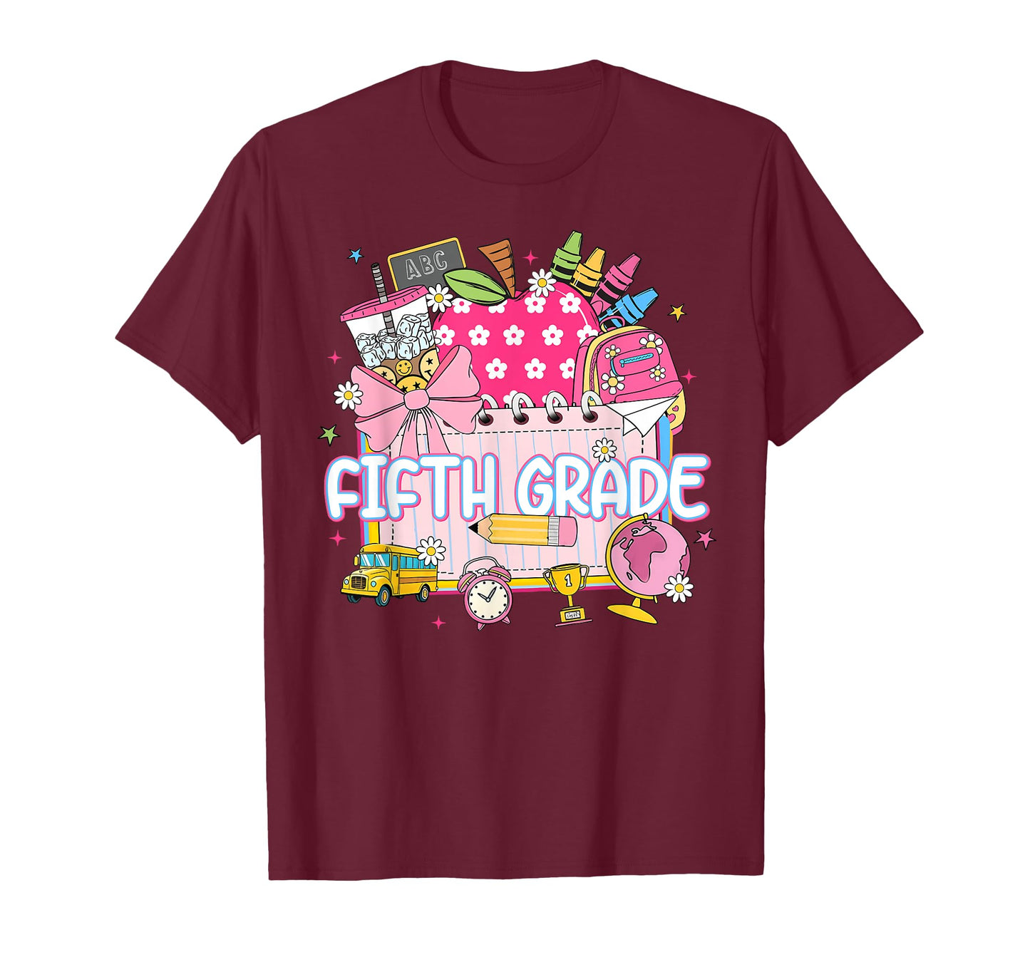 Fifth 5th Grade Back To School Coffee Apple Teacher Women T-Shirt