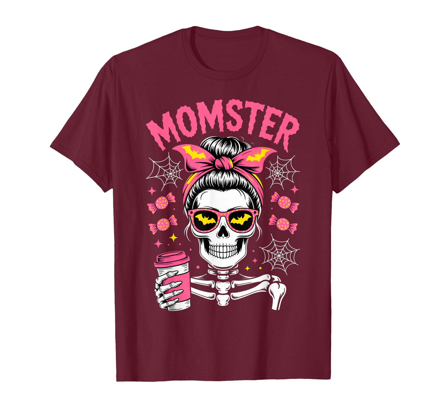 Momster Halloween Costume Skeleton Messy Bun Mother Coffee T-Shirt