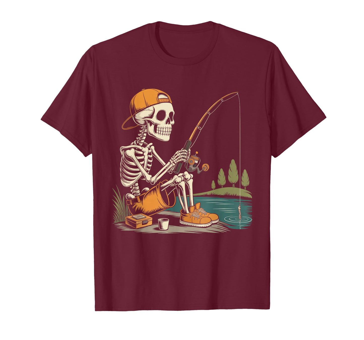 Skeleton Fishing Halloween Costume Funny Fishing Boys Kids T-Shirt