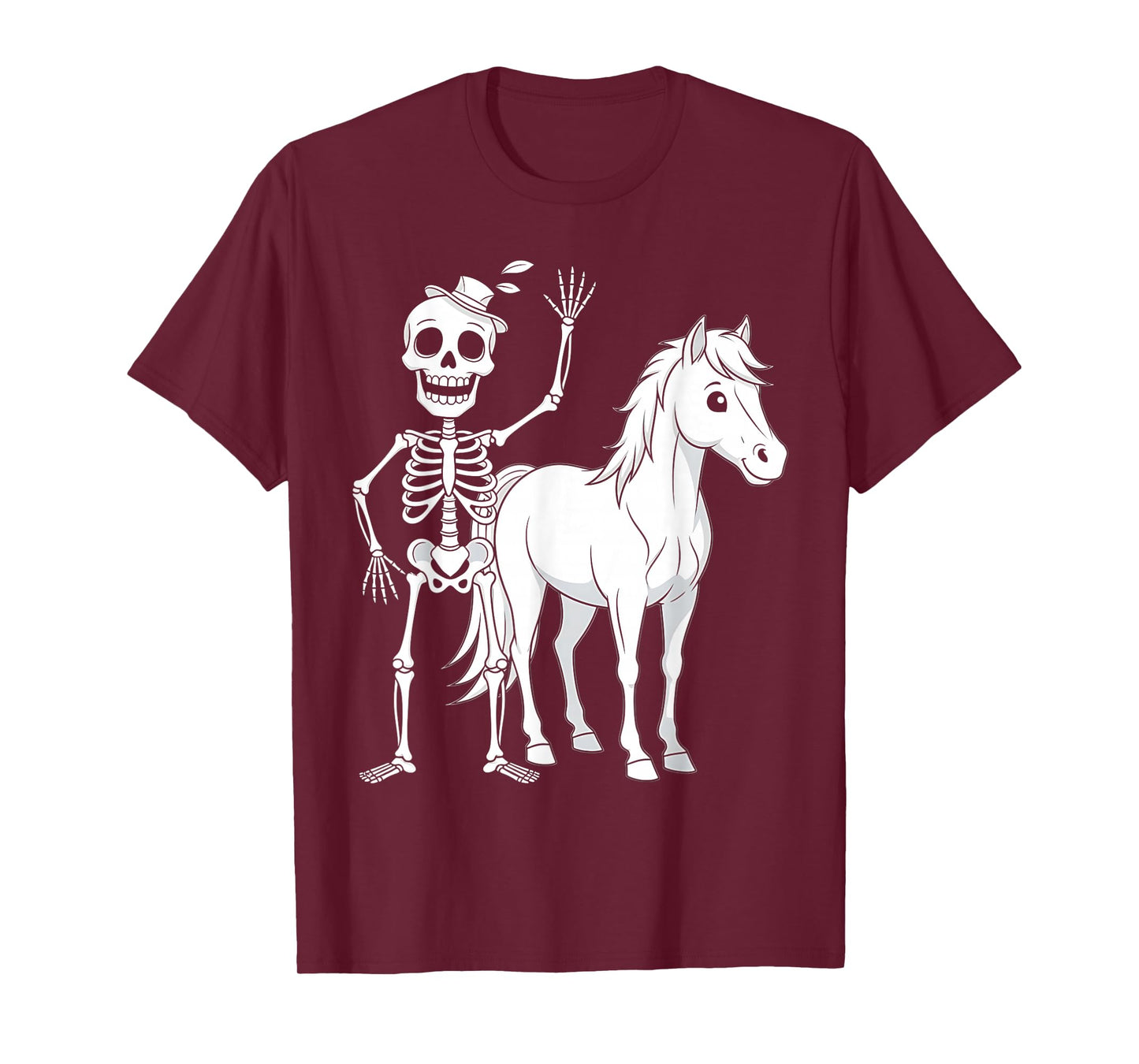 Funny Skeleton and Horse Cute Halloween Cowboy Men Women T-Shirt