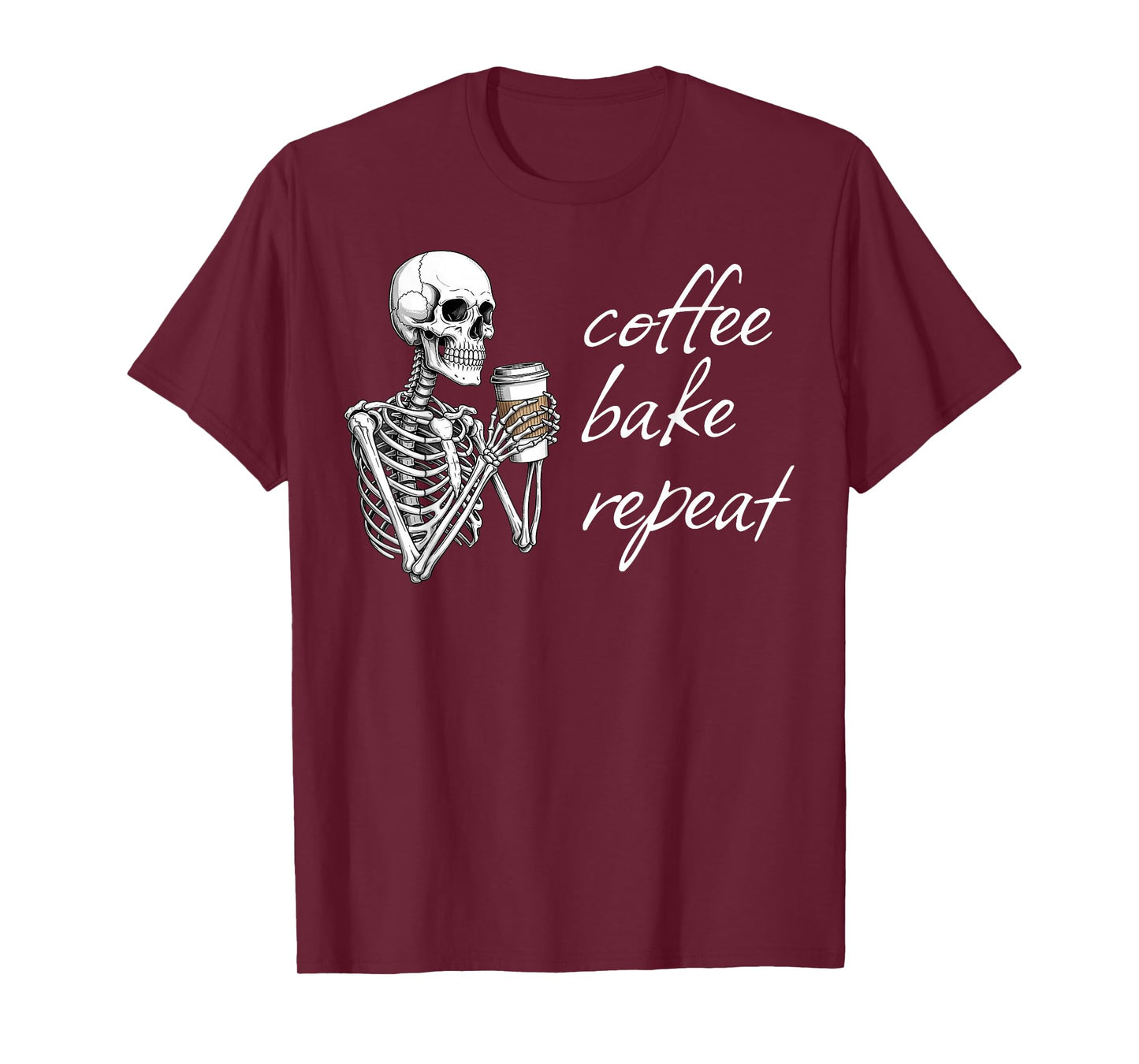 Coffee Bake Repeat Skeleton Baker Spooky Halloween Bakery T-Shirt