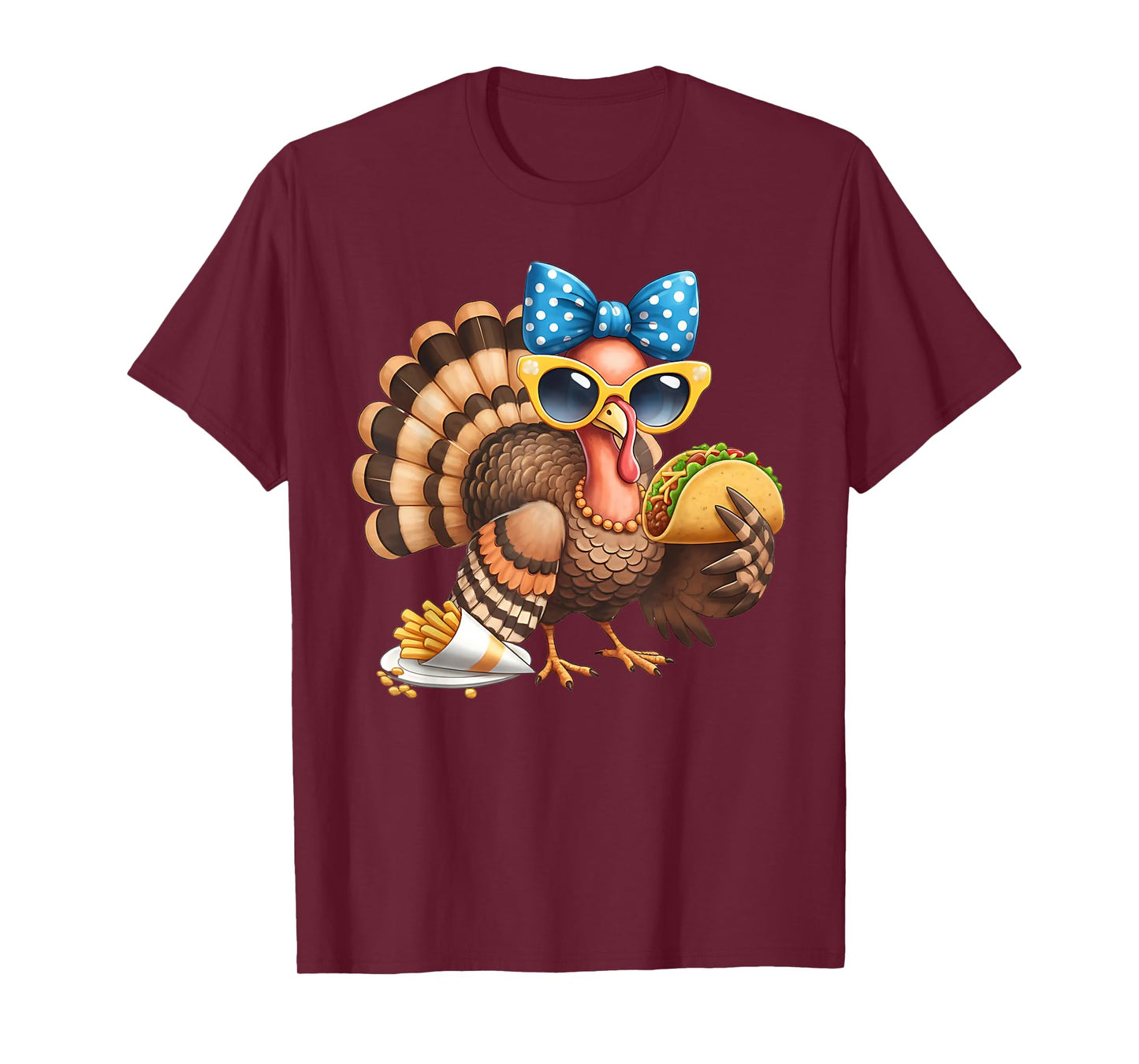 Turkey Eating Tacos Thanksgiving Women's Day Fries Lover T-Shirt