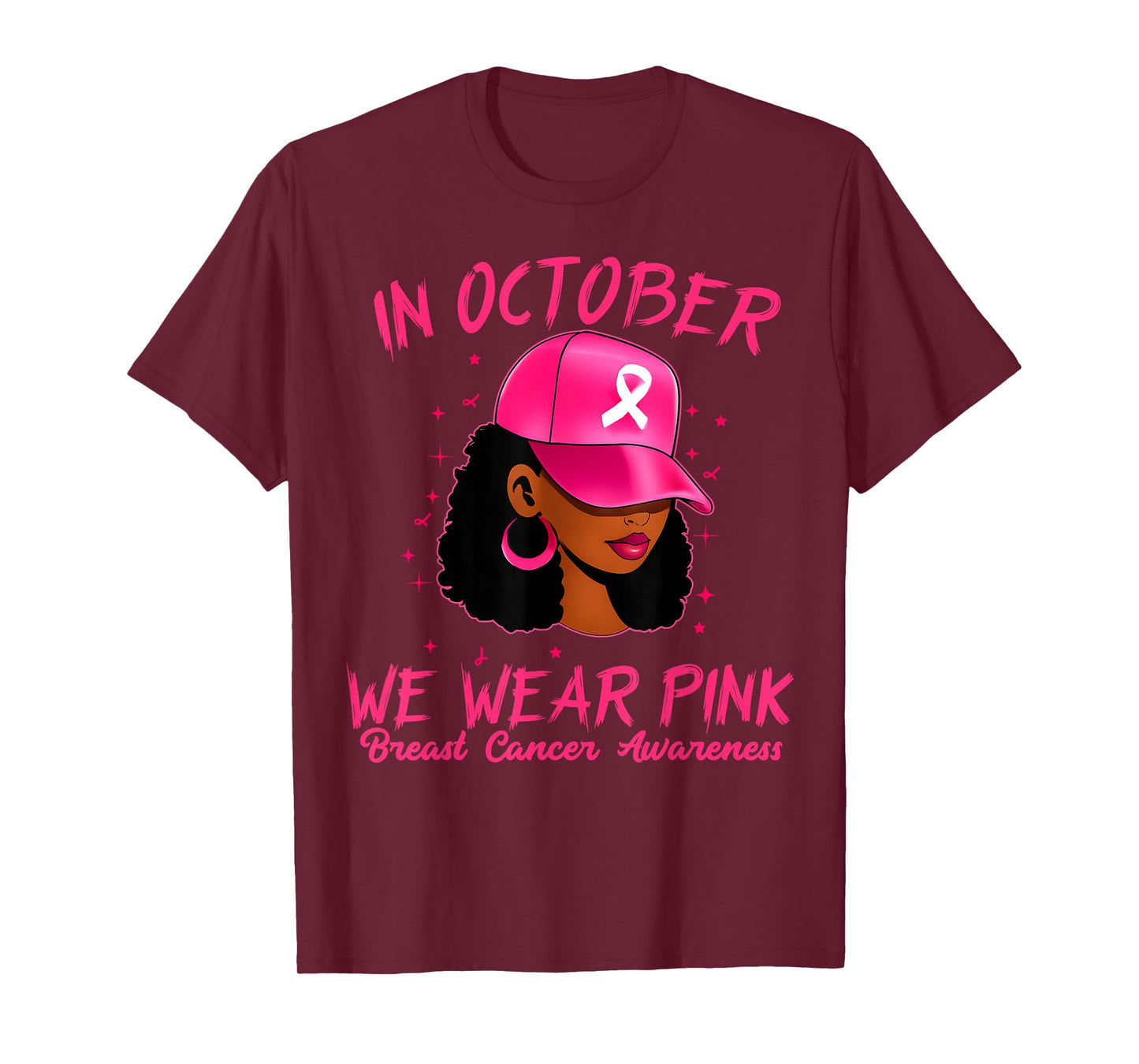 in October We Wear Pink Black Woman Breast Cancer Awareness T-Shirt