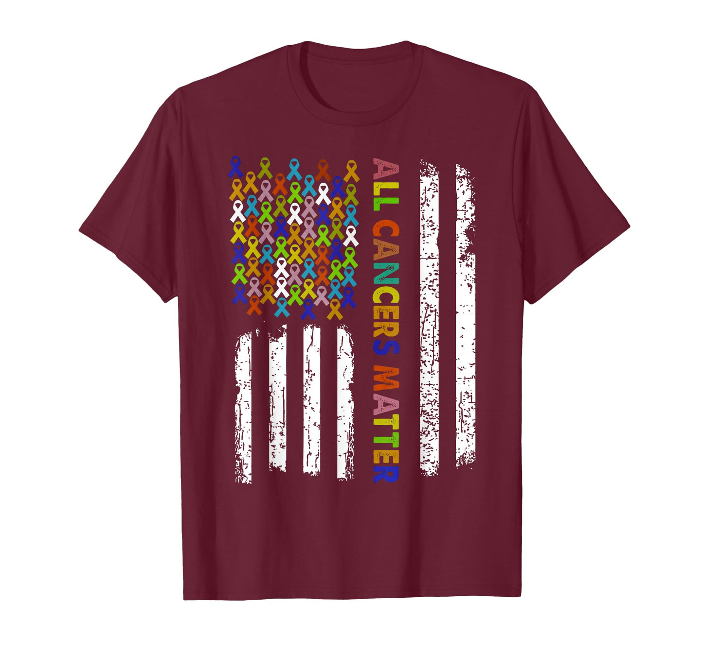 All Cancers Matter Cancer Awareness Ribbon USA Flag T-Shirt