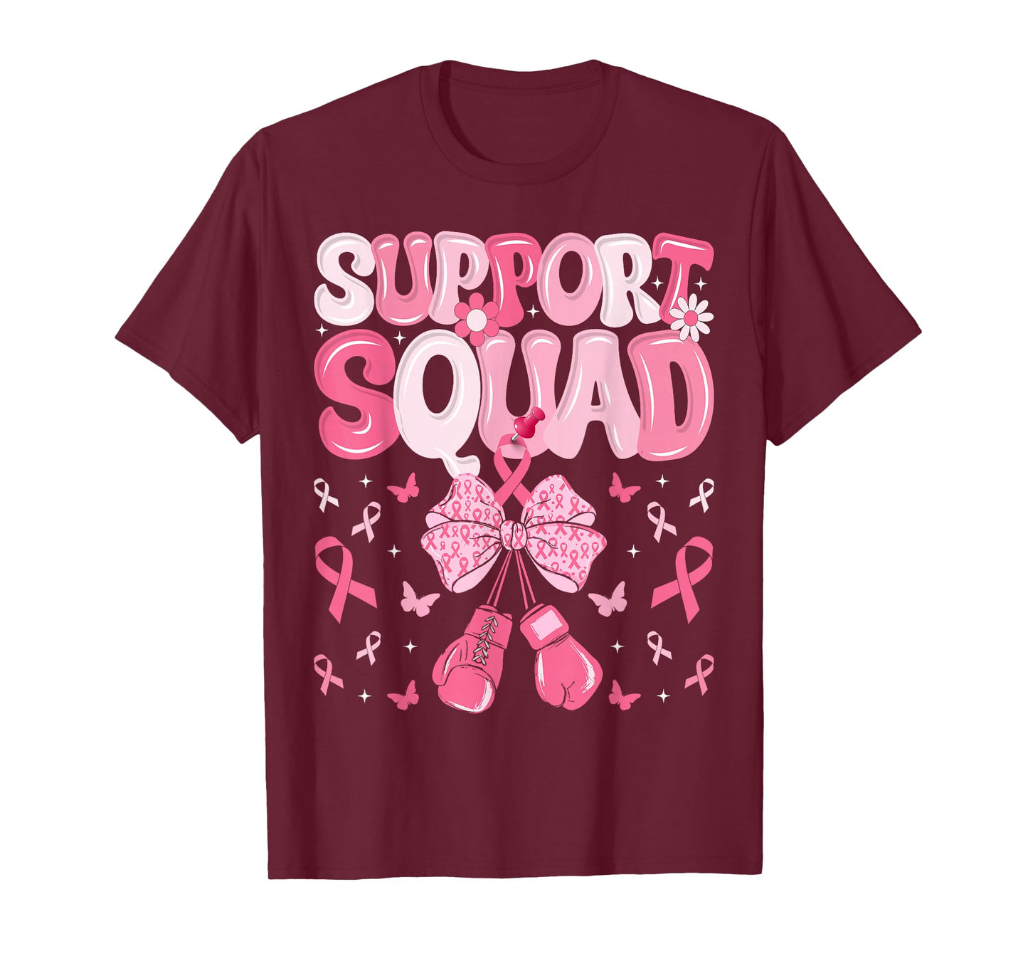 Support Squad Breast Cancer Awareness Pink Ribbon Bow Groovy T-Shirt