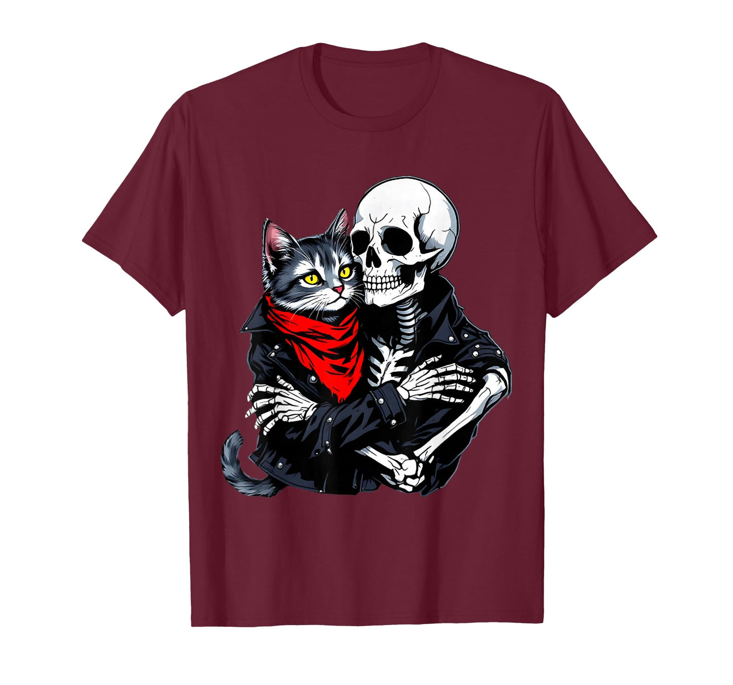 Skeleton Hugging Cat Halloween Cat Lover Cat Mom Dad T-Shirt