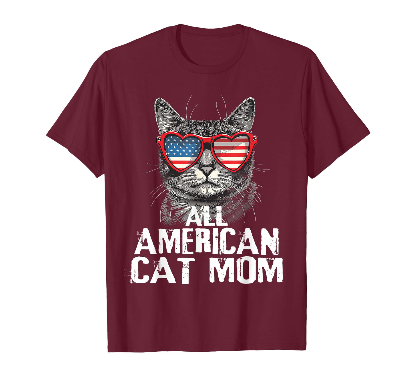 All American Cat Mom 4th Of July Patriotic Women Teen Girls T-Shirt