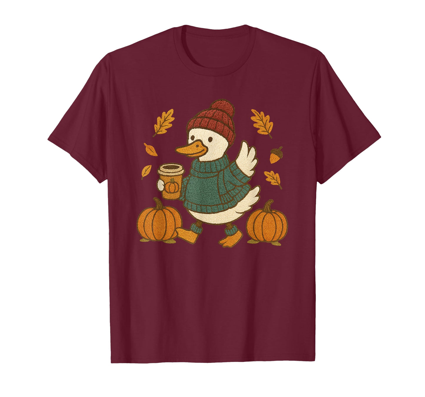 Cozy Autumn Duck Pumpkin Coffee Lovers Fall Tee T-Shirt