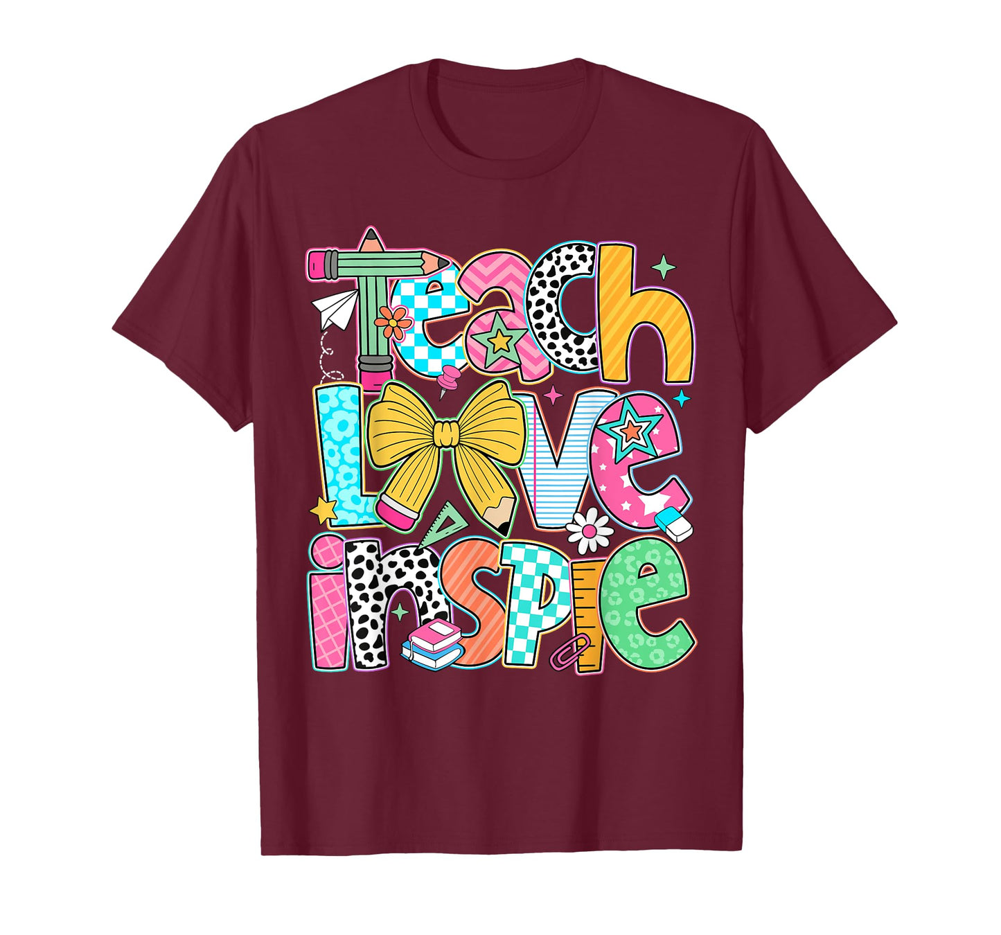 Teach Love Inspire Back To School Teacher Kids Boys Girls T-Shirt