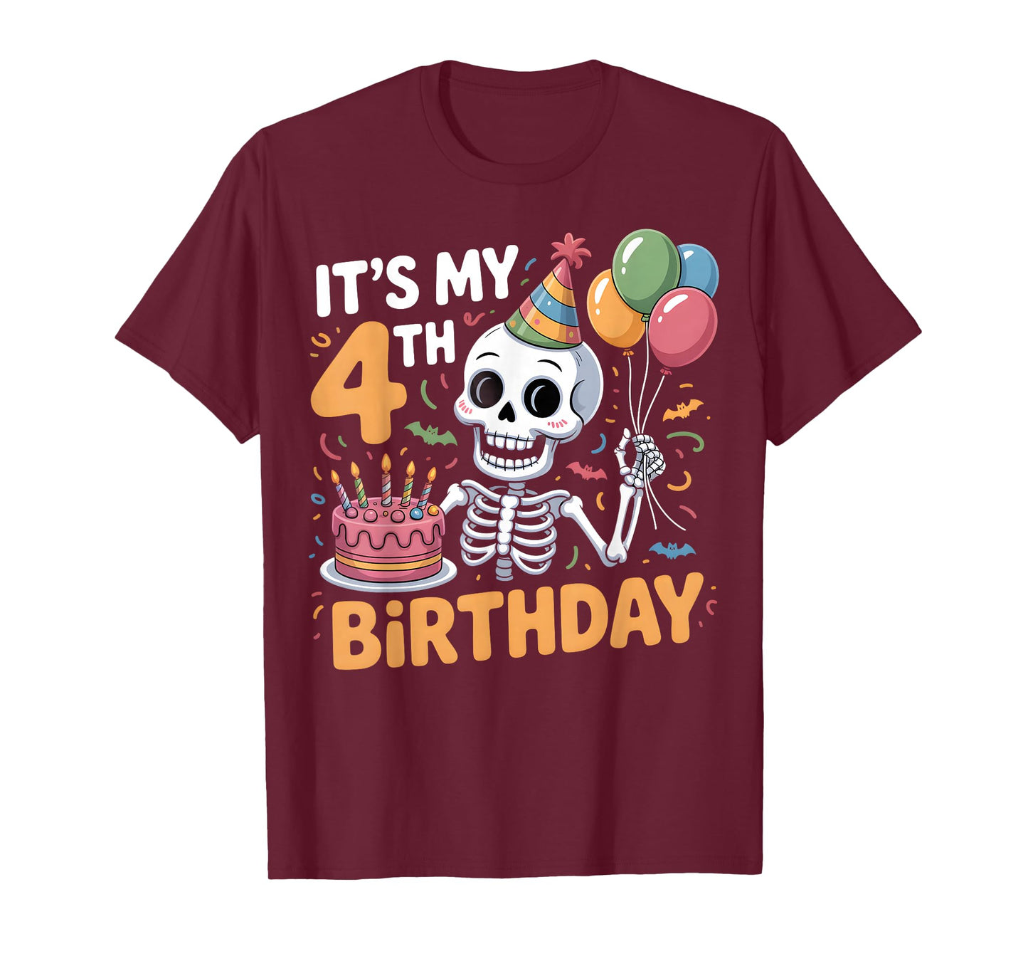 Spooky Cute Skeleton 4th Birthday Halloween Party T-Shirt