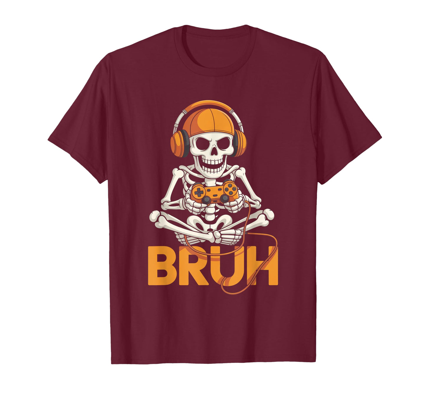 Bruh Halloween Boys Kids Gamer Mens Skeleton Video Gaming T-Shirt
