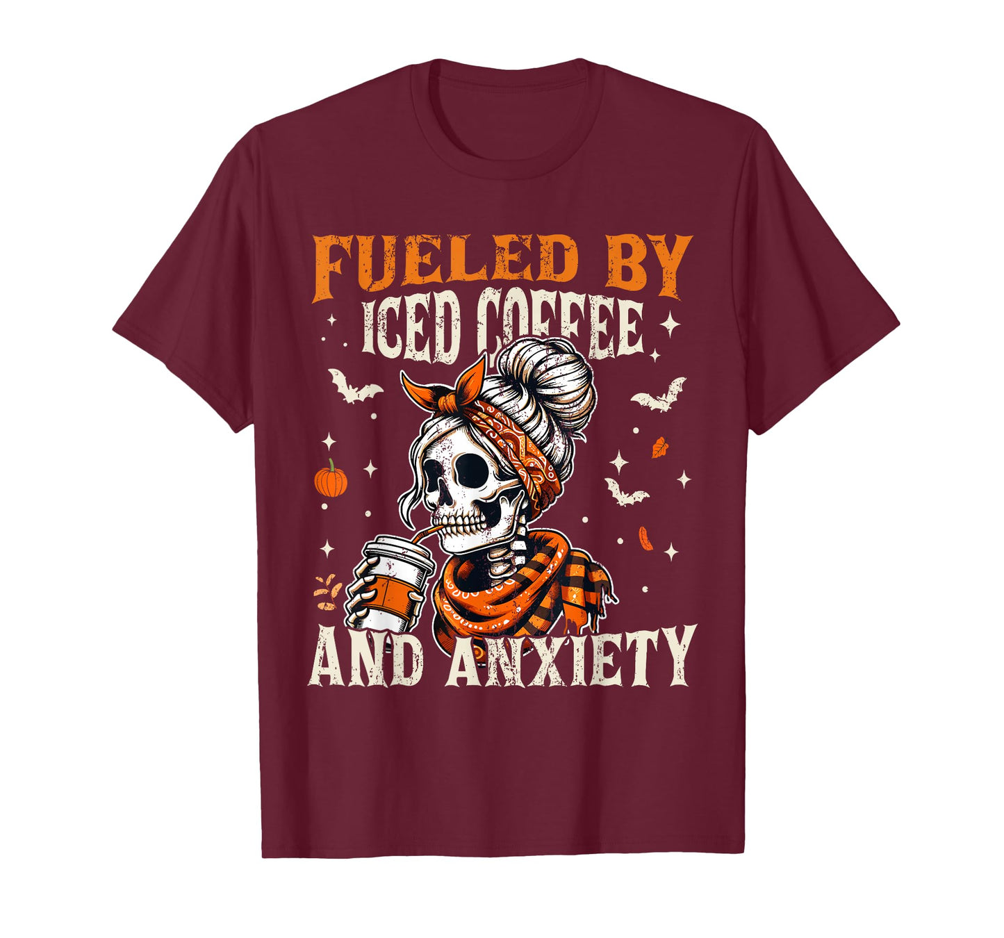 Fueled by Iced Coffee and Anxiety Funny Coffee Halloween T-Shirt