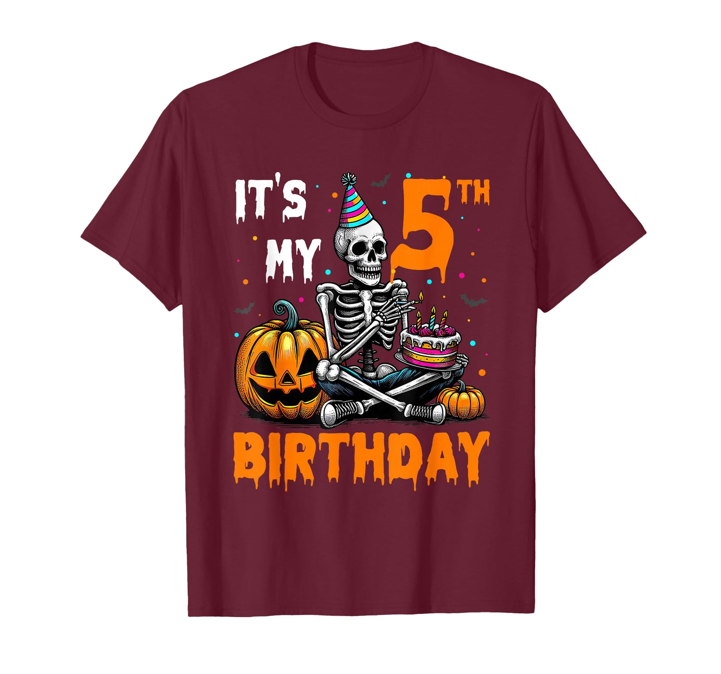 Skeleton 5th Birthday Halloween Party Kids 5 Years Gift T-Shirt
