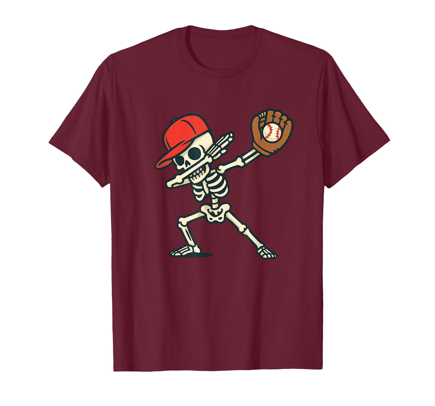 Dabbing Skeleton Baseball Player Halloween Men Women Kids T-Shirt