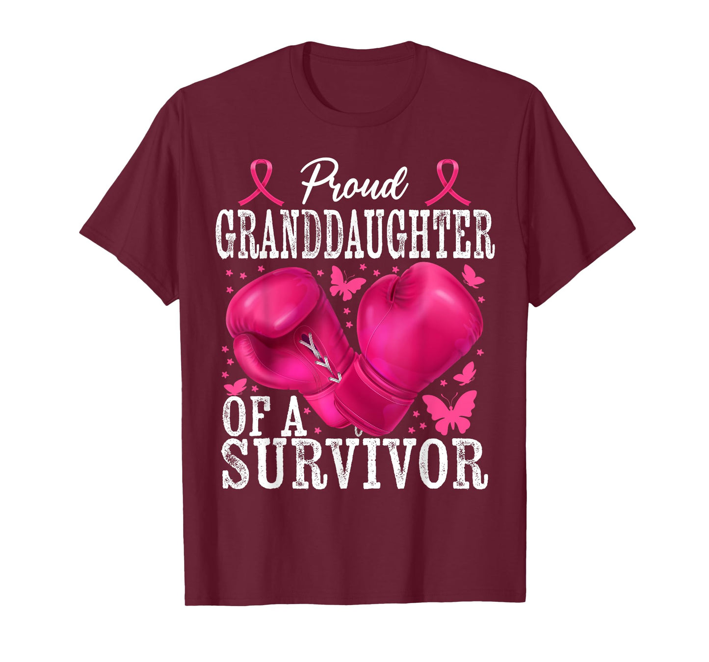 Proud Granddaughter Survivor Breast Cancer Boxing Glove Pink T-Shirt