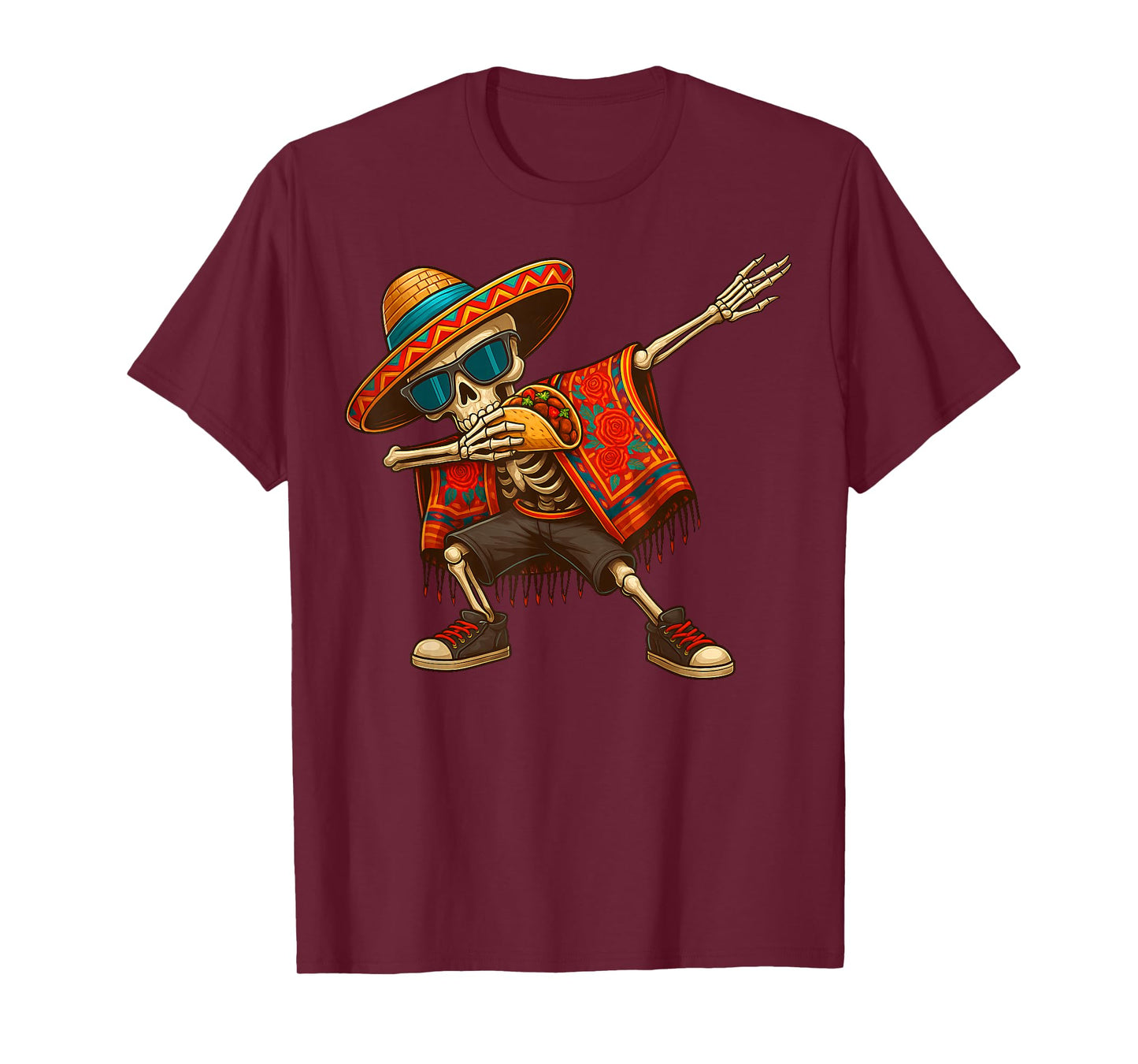 Dabbing Skeleton Sombrero Poncho Cinco De Mayo Taco Lover T-Shirt