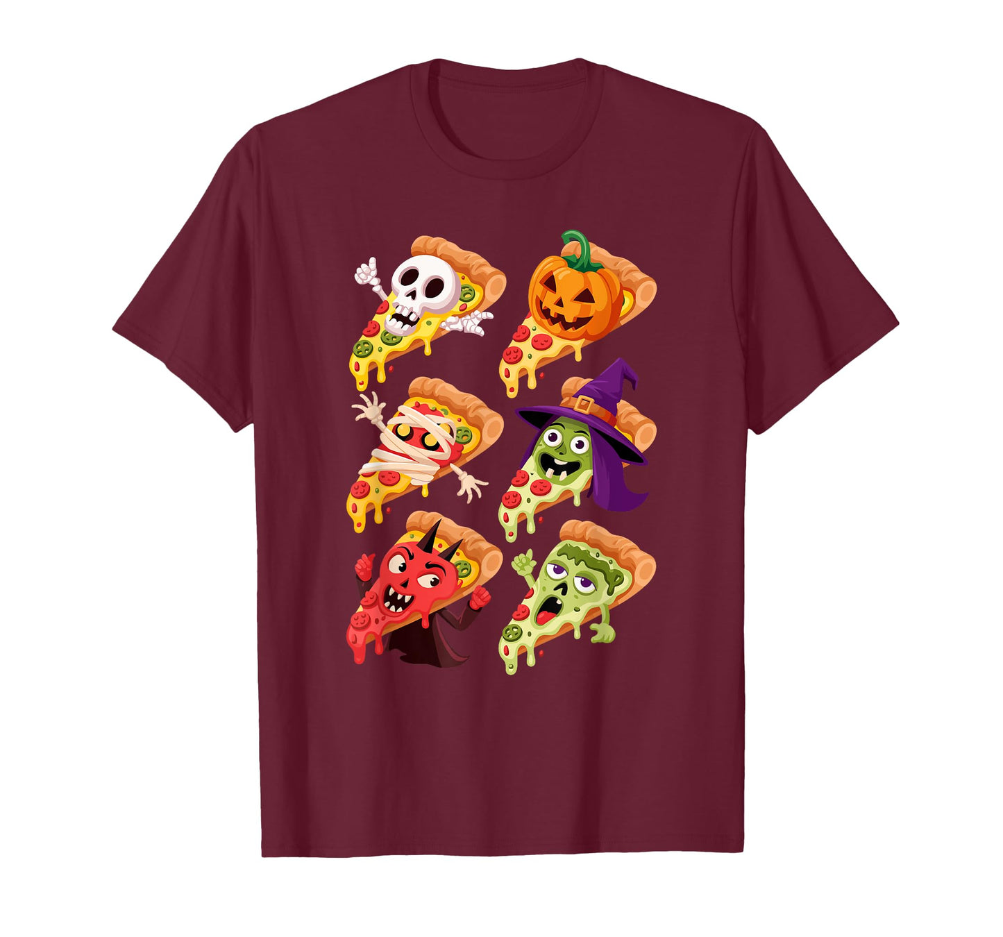 Halloween Pizza Slice Fast Food Pizzas Skeleton Witch Mummy T-Shirt