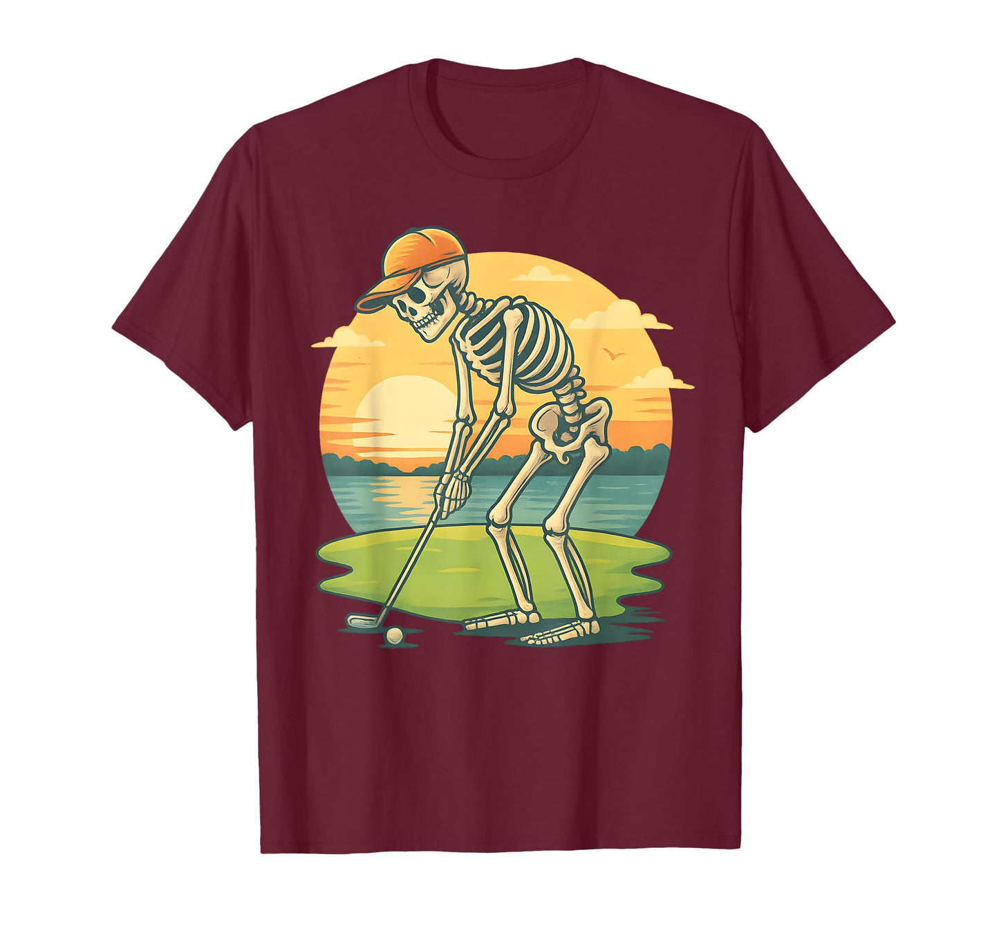 Skeleton Golf Halloween Golfer Golf Player Funny Men Dad T-Shirt