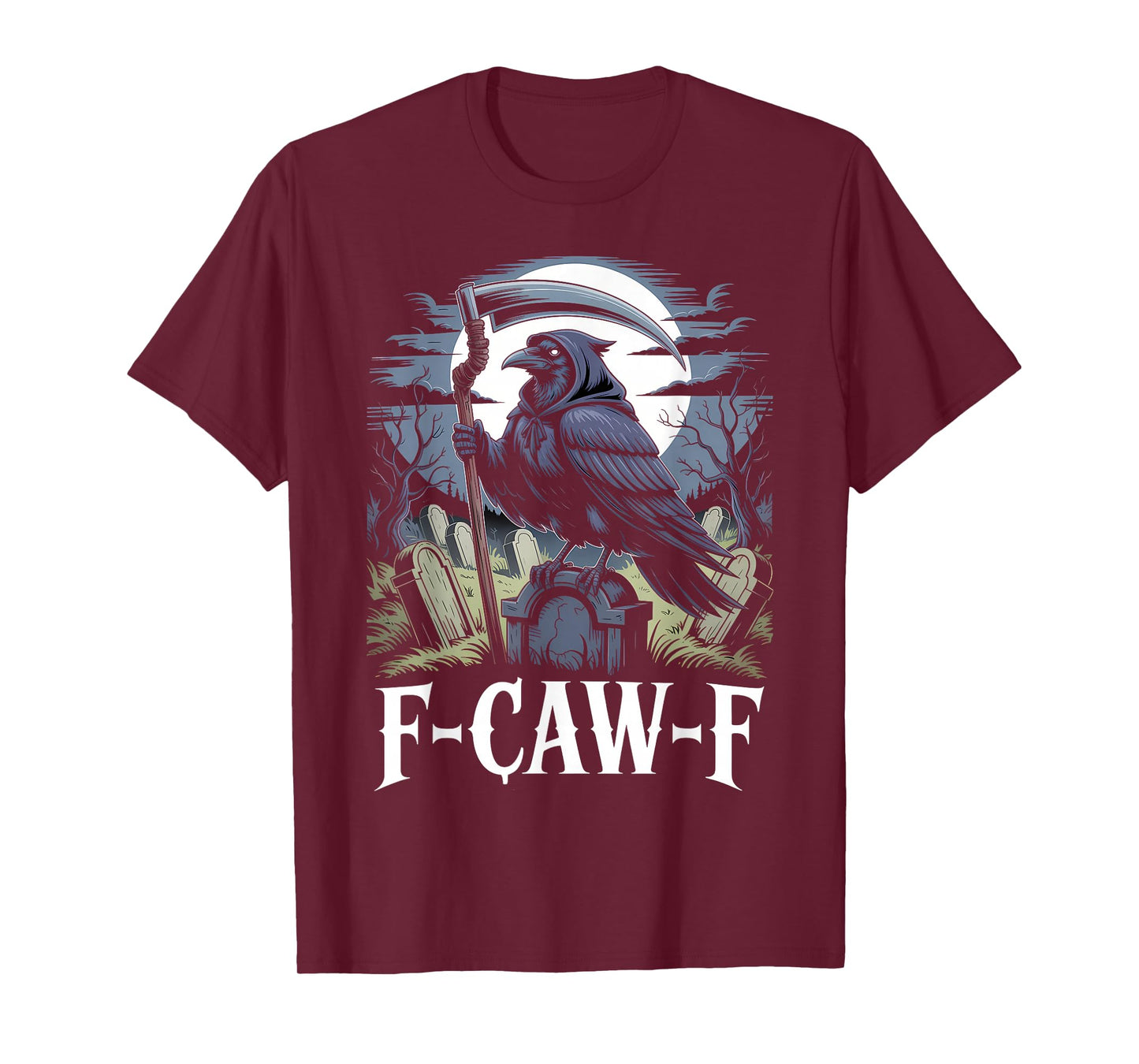 Gothic Grim Reaper Raven on Coffin Dark F-Caw-F Black Crow T-Shirt