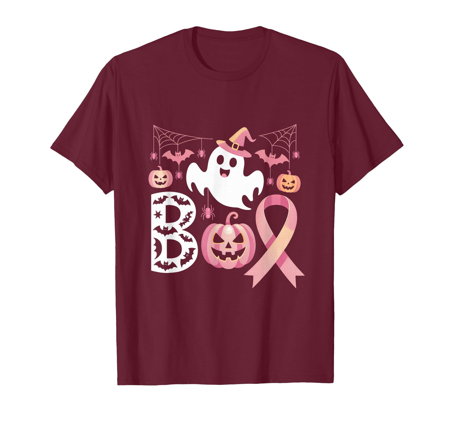 Boo Pink Ribbon Pumpkin Breast Cancer Halloween Ghost Design T-Shirt